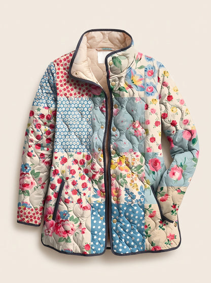 Women's Patchwork Quilted Jacket – Patchwork Floral – packshot