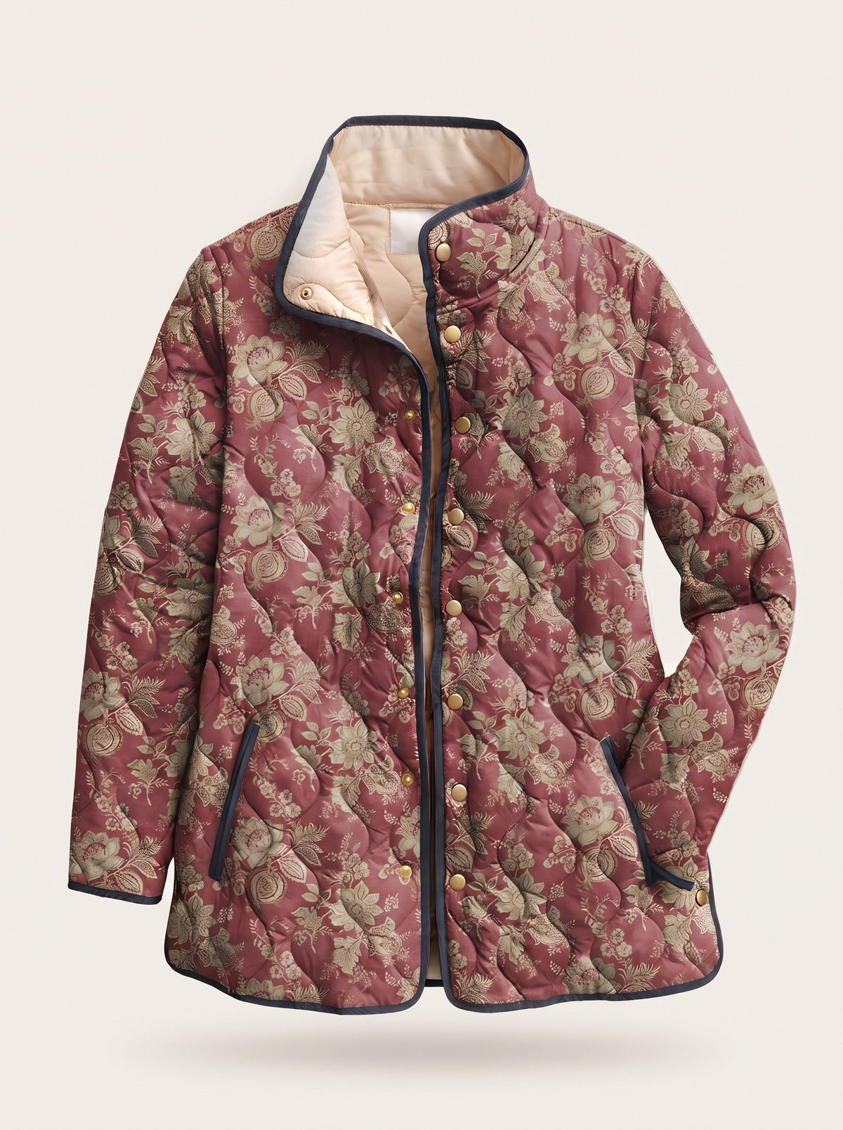 Women's Longline Quilted Jacket – Rose Retro Floral – packshot