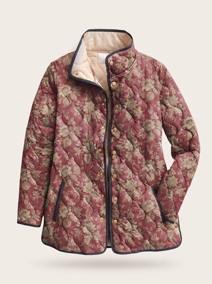 Women's Longline Quilted Jacket – Rose Retro Floral – packshot