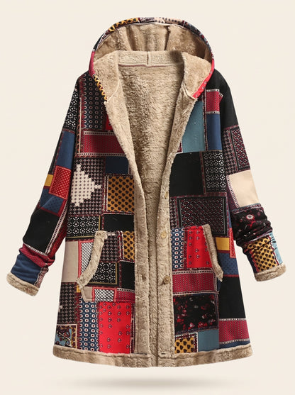 Women's Patchwork Fleece-Lined Parka – Red Patchwork – packshot