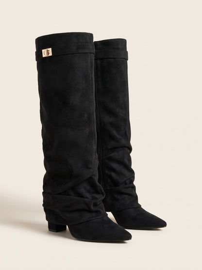 Women's Slouchy Knee High Boots – Black – pair, 3/4 view