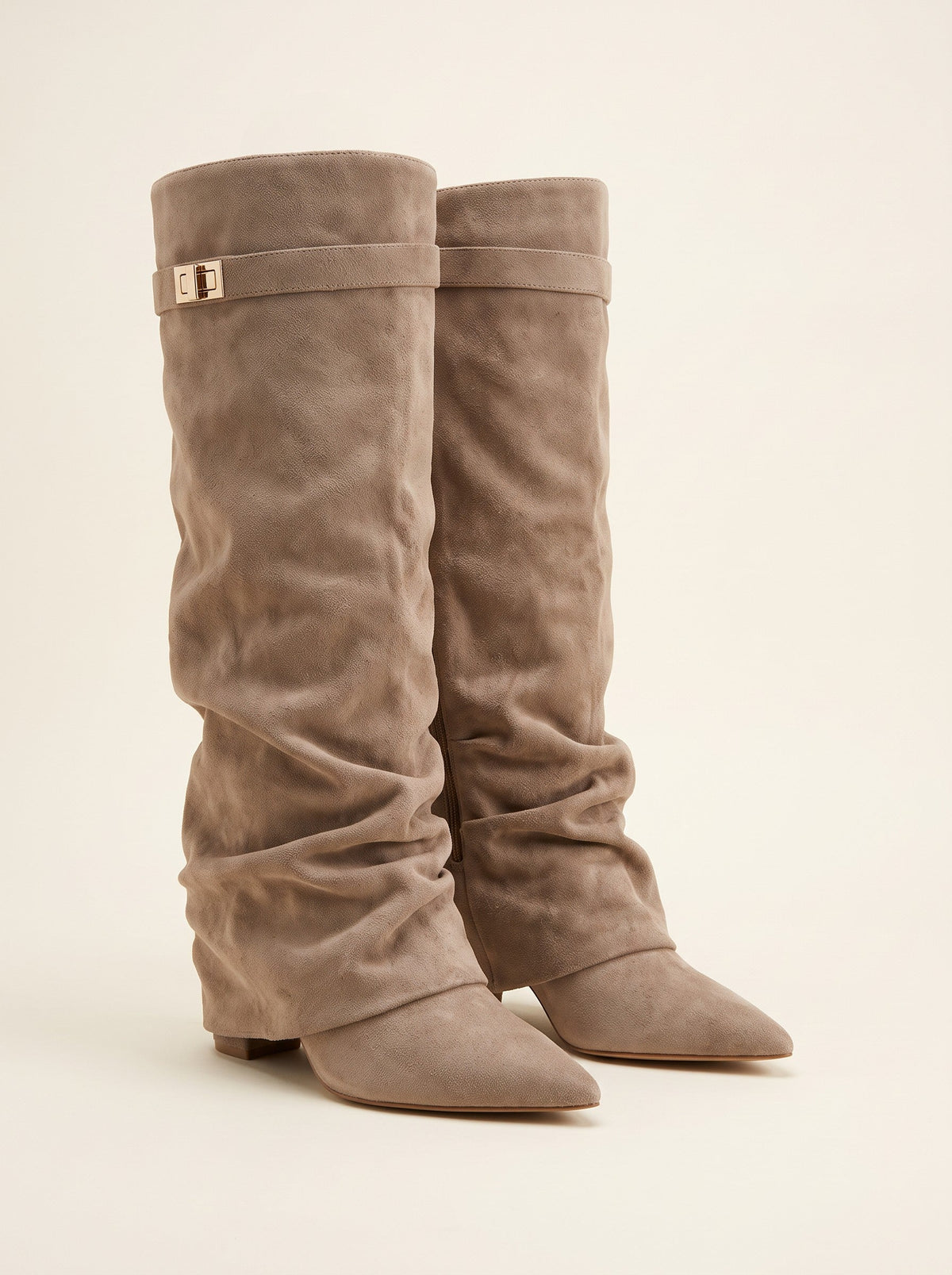 Women's Slouchy Knee High Boots – Light Brown – pair, 3/4 view