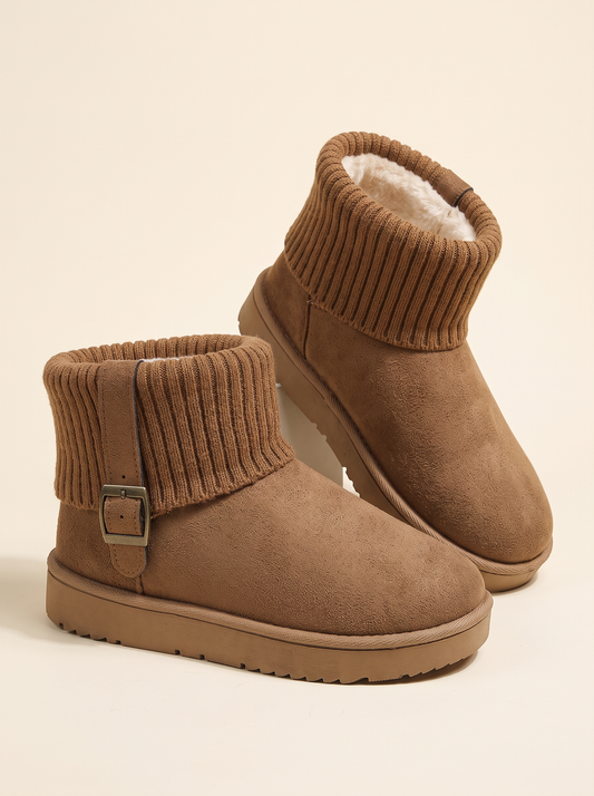 Women's Knit Cuff Snow Boots – Brown – pair, side view