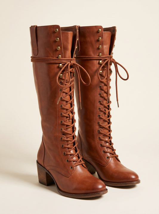 Women's Lace-Up Combat Boots – Reddish Brown – packshot