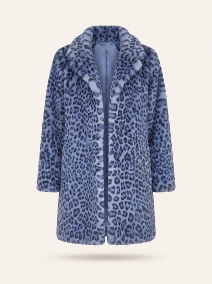 Women's Leopard Print Faux Fur Coat – Blue – packshot