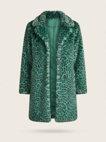 Women's Leopard Print Faux Fur Coat – Green – packshot