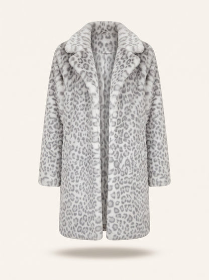 Women's Leopard Print Faux Fur Coat – Grey – packshot