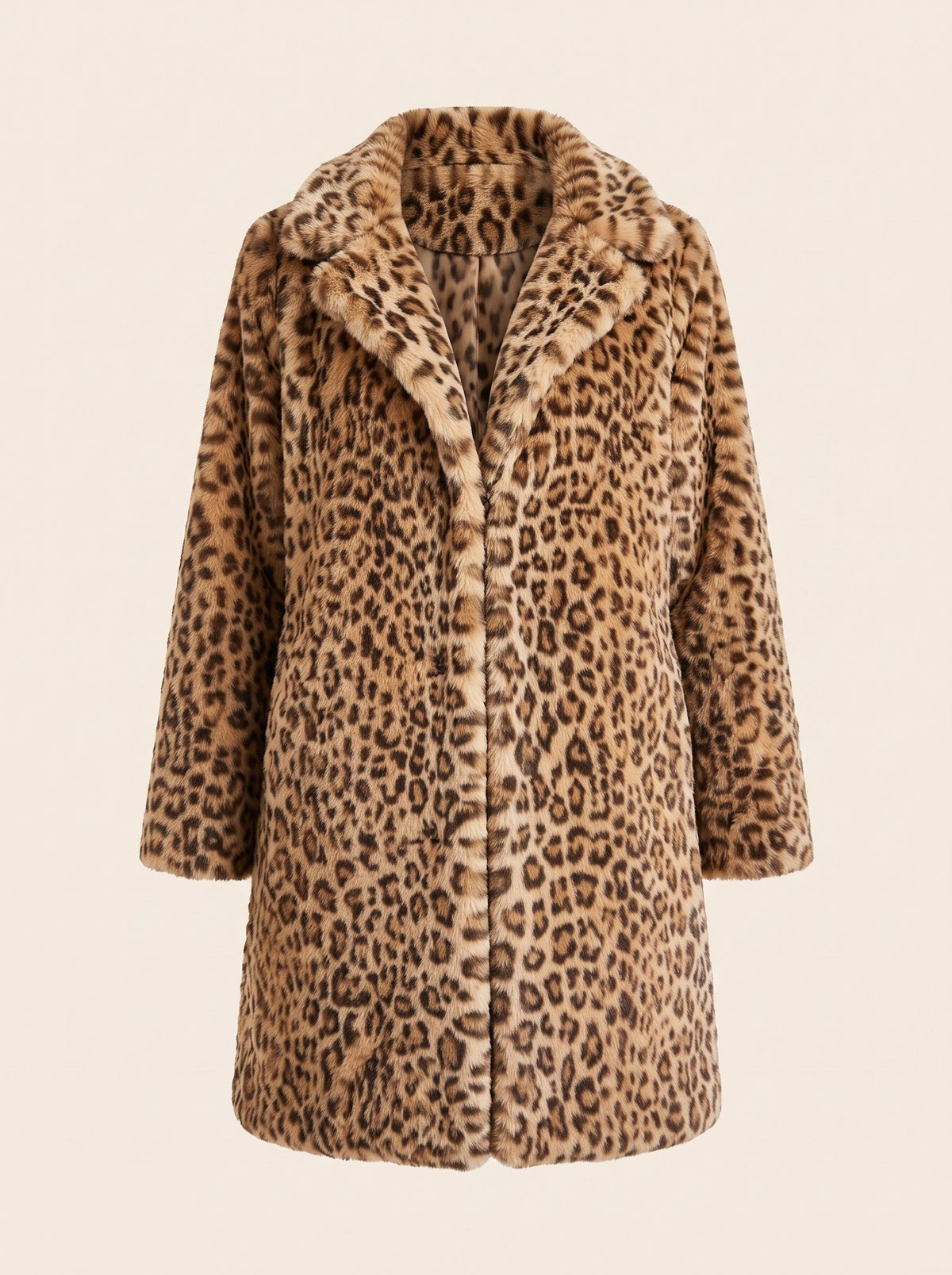 Women's Leopard Print Faux Fur Coat – Khaki – packshot