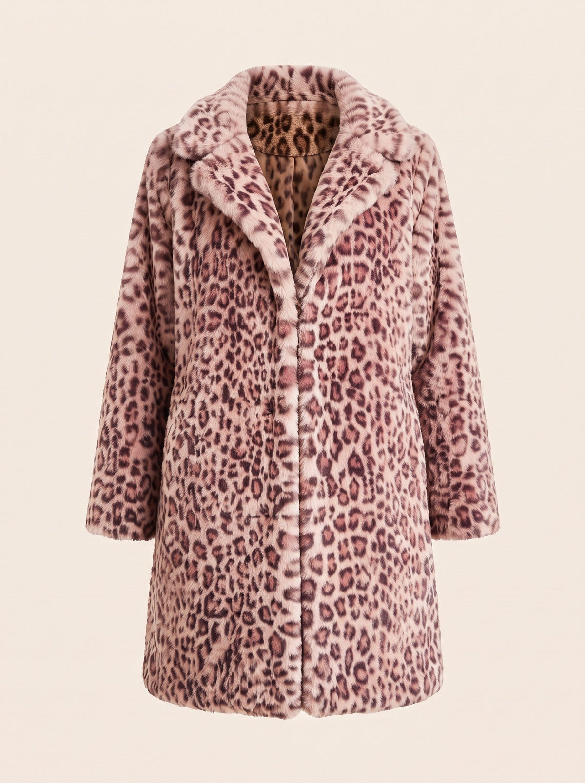 Women's Leopard Print Faux Fur Coat – Pink – packshot