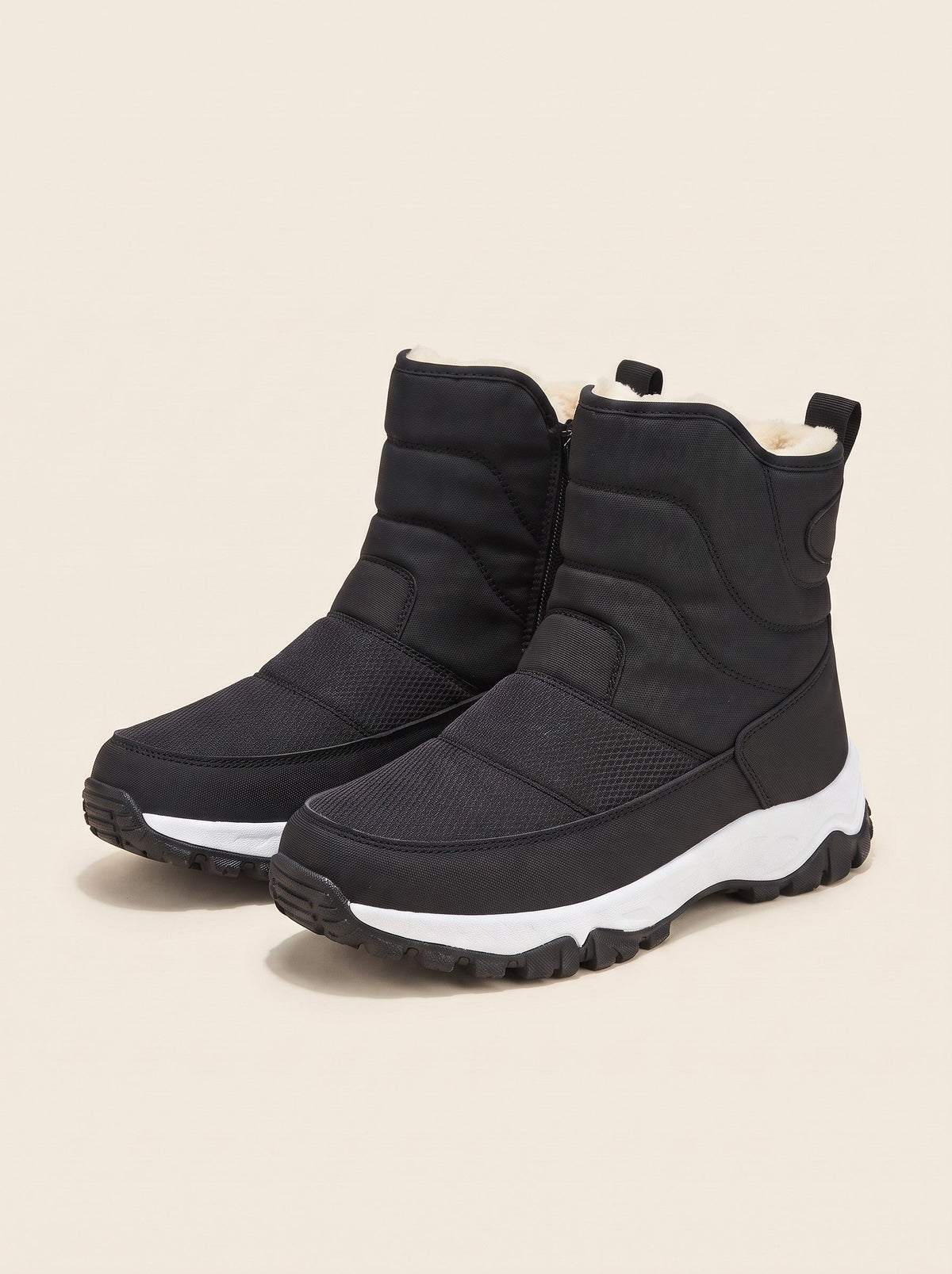 Men's Warm Lined Winter Boots – Black – pair, 3/4 view