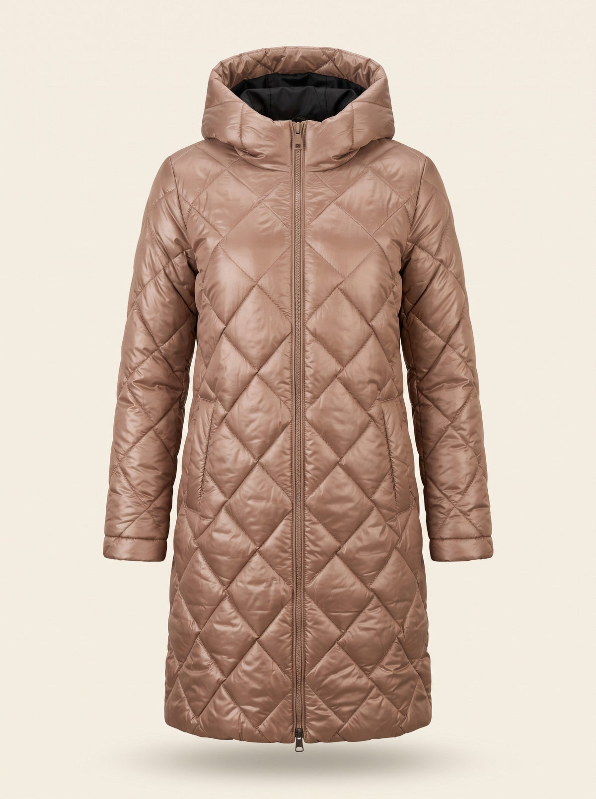 Women's Long Puffer Coat with Hood – Beige – packshot