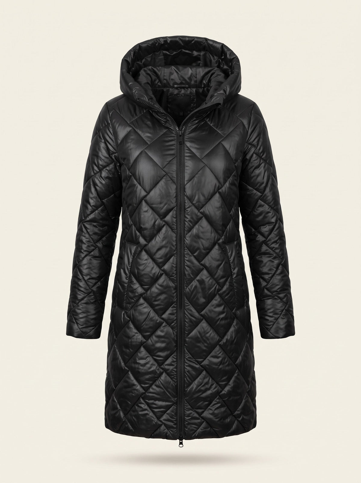 Women's Long Puffer Coat with Hood – Black – packshot