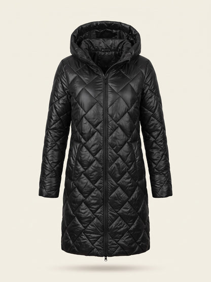 Women's Long Puffer Coat with Hood – Black – packshot