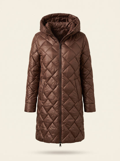 Women's Long Puffer Coat with Hood – Brown – packshot