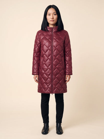 Women's Long Puffer Coat with Hood – Red – model front