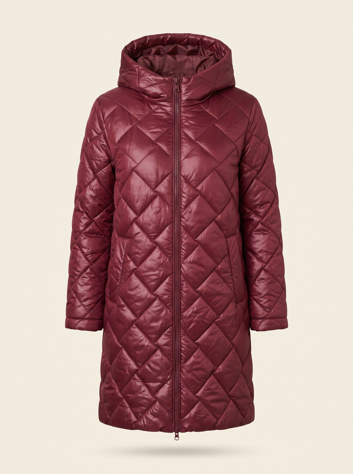 Women's Long Puffer Coat with Hood – Red – packshot