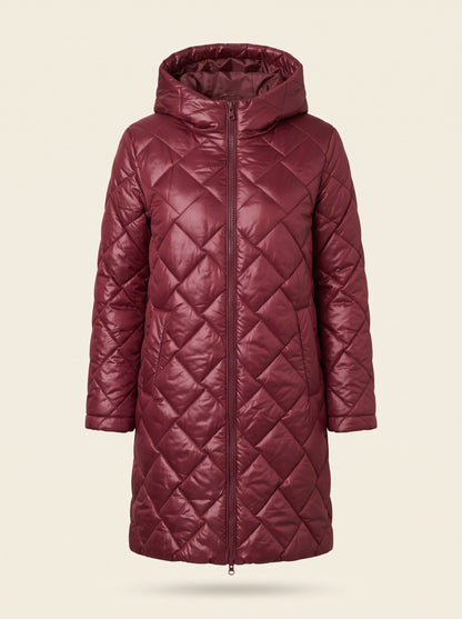 Women's Long Puffer Coat with Hood – Red – packshot