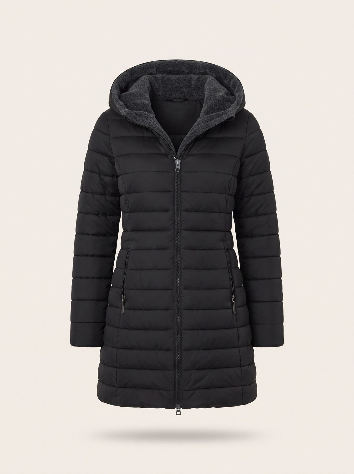Women's Quilted Longline Puffer Coat – Black – packshot
