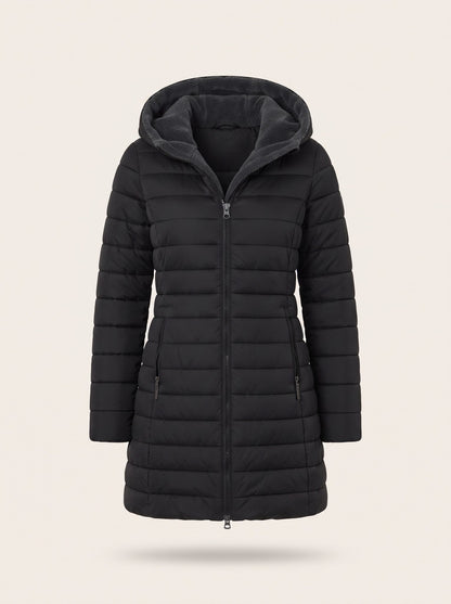 Women's Quilted Longline Puffer Coat – Black – packshot