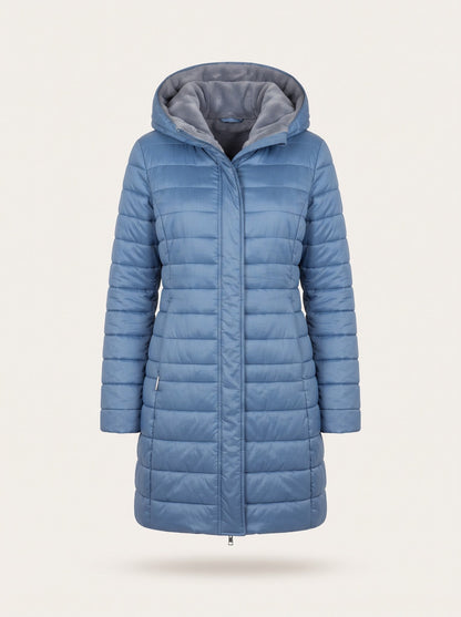 Women's Quilted Longline Puffer Coat – Blue – packshot