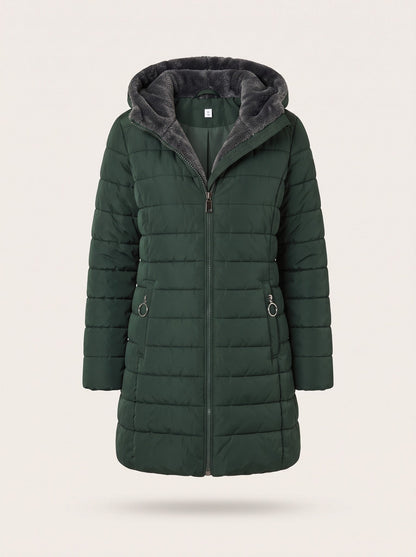 Women's Quilted Longline Puffer Coat – Dark Green – packshot