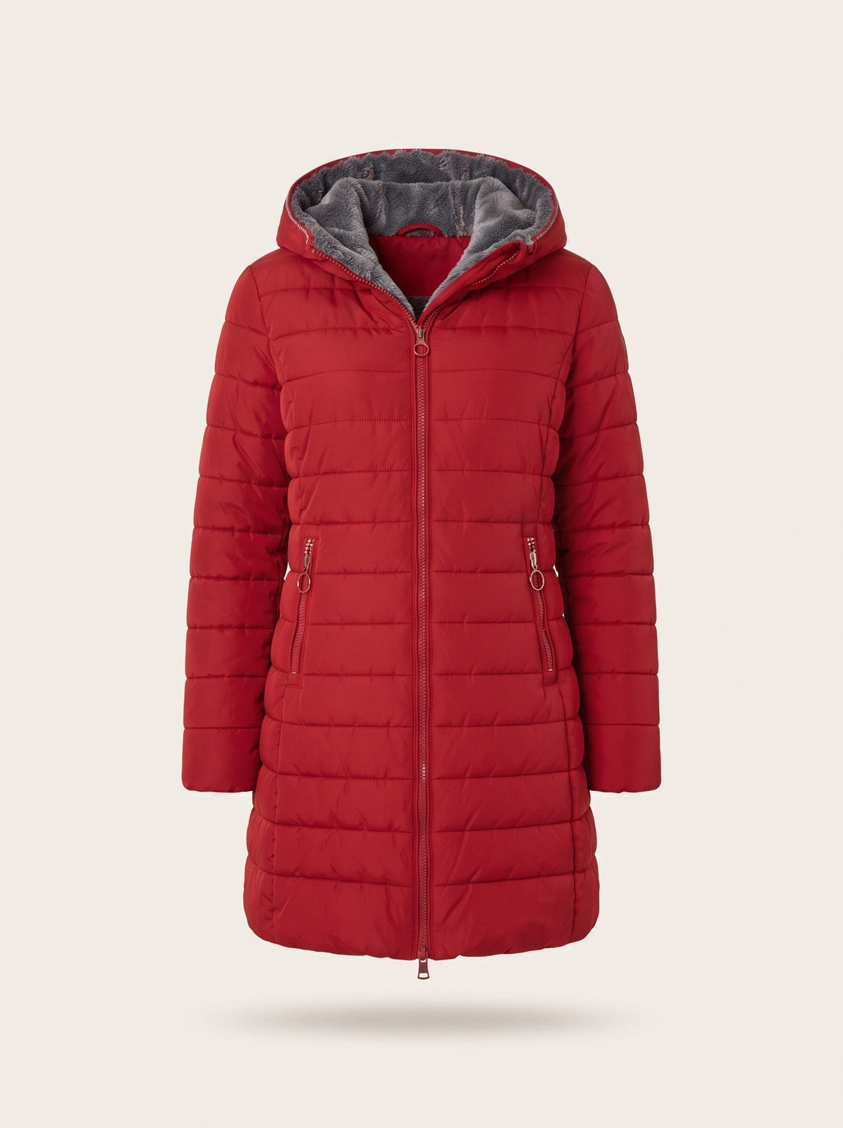 Women's Quilted Longline Puffer Coat – Red – packshot