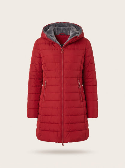 Women's Quilted Longline Puffer Coat – Red – packshot