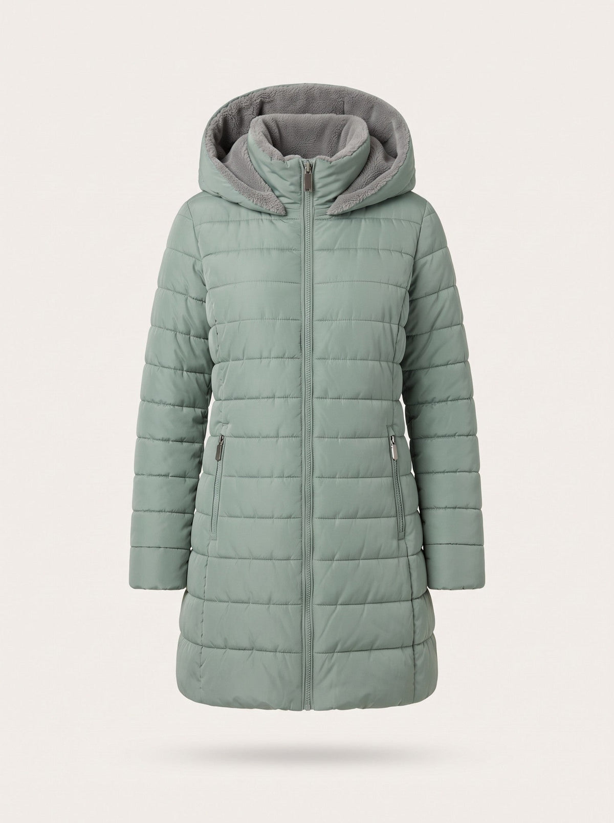 Women's Quilted Longline Puffer Coat – Sage Green – packshot