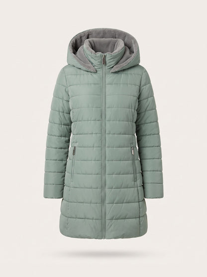 Women's Quilted Longline Puffer Coat – Sage Green – packshot
