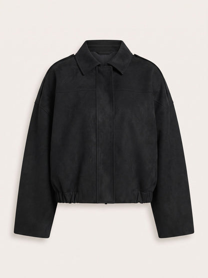 Women's Oversized Cropped Bomber Jacket – Black – packshot