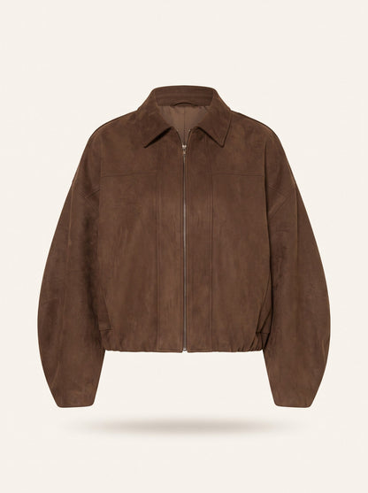 Women's Oversized Cropped Bomber Jacket – Brown – packshot