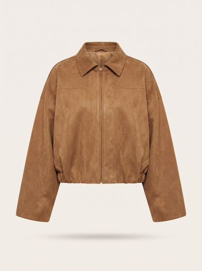 Women's Oversized Cropped Bomber Jacket – Camel – packshot