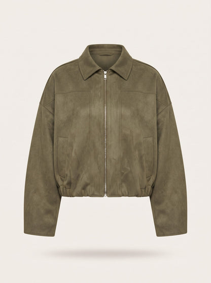 Women's Oversized Cropped Bomber Jacket – Olive Green – packshot