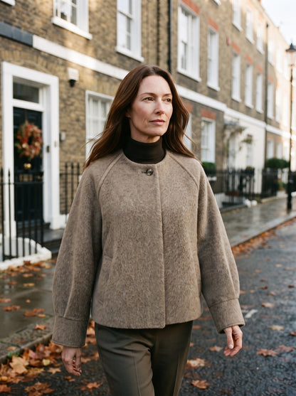 Women's Short Wool-Look Jacket – Khaki – lifestyle