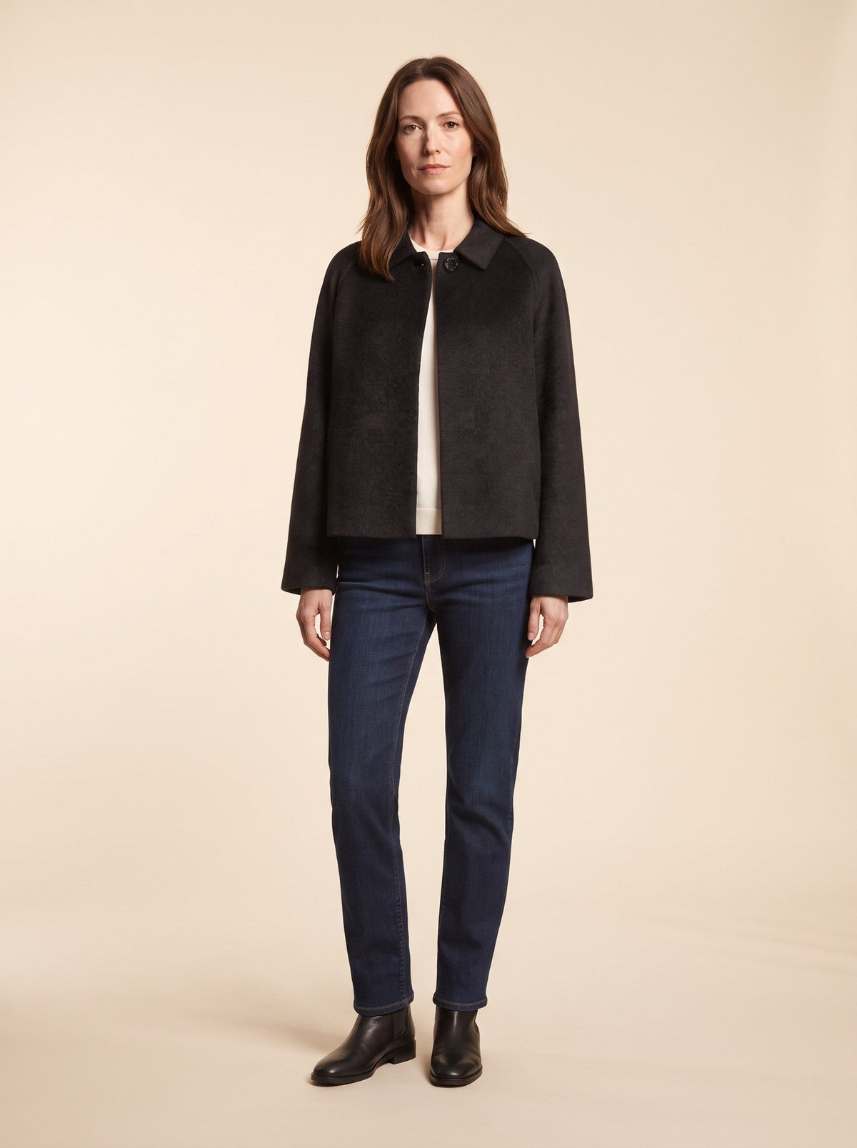 Women's Short Wool-Look Jacket – Black – on model