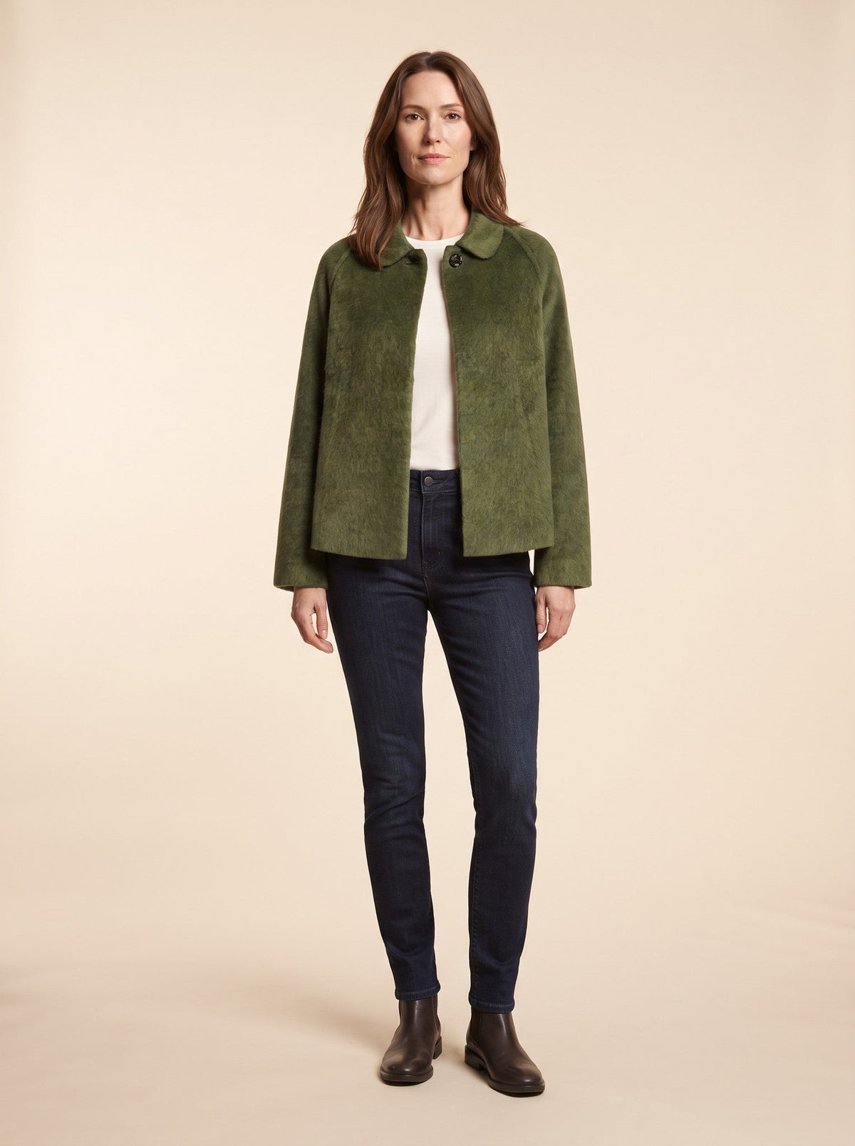 Women's Short Wool-Look Jacket – Green – on model