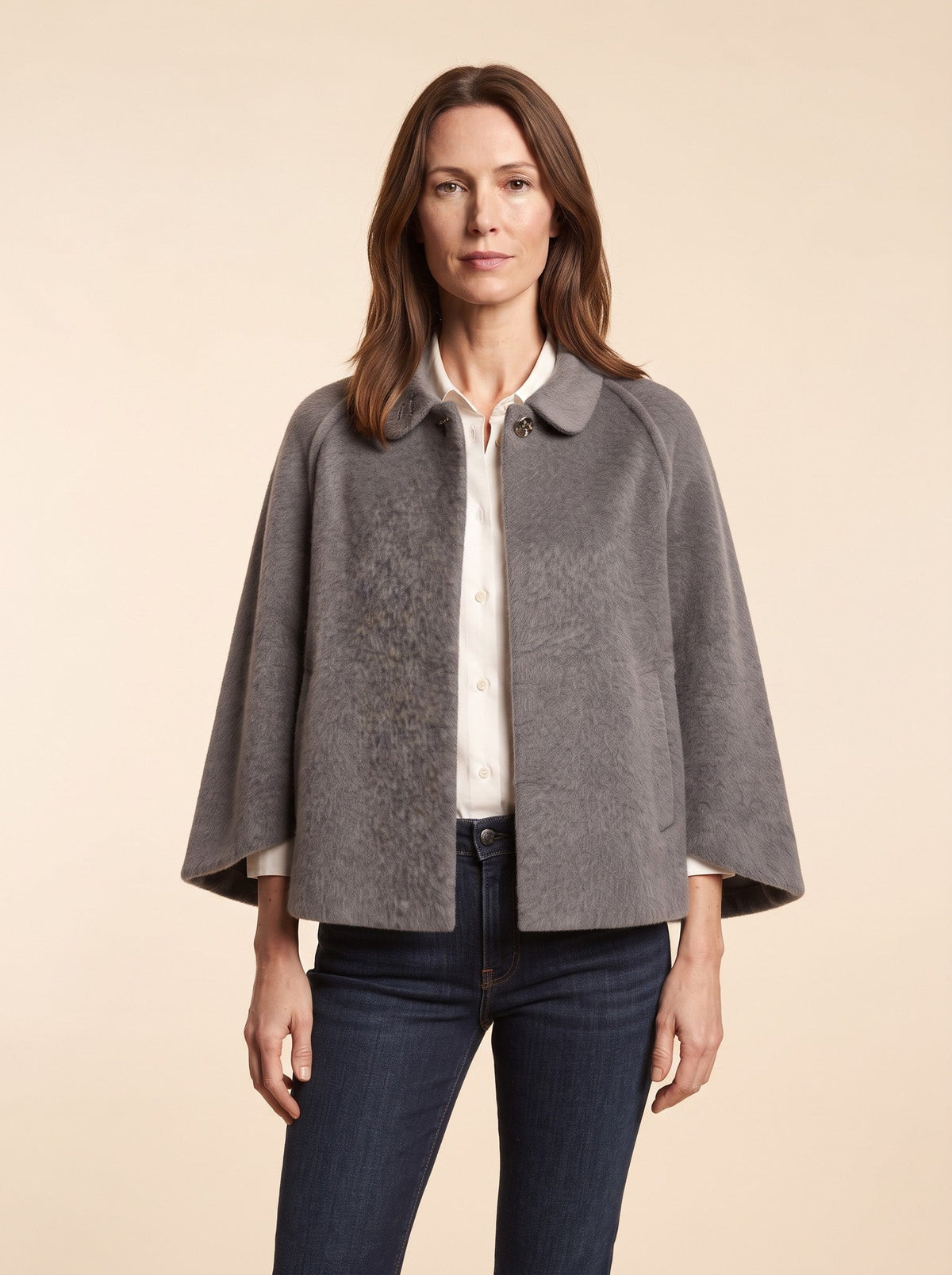 Women's Short Wool-Look Jacket – Grey – on model