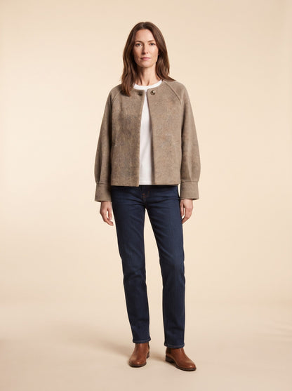 Women's Short Wool-Look Jacket – Khaki – on model