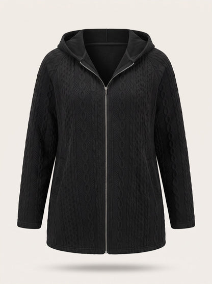 Women's Cable Knit Hooded Jacket – Black – packshot