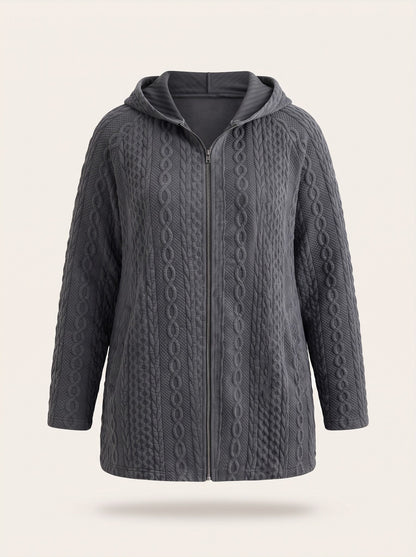 Women's Cable Knit Hooded Jacket – Charcoal – packshot