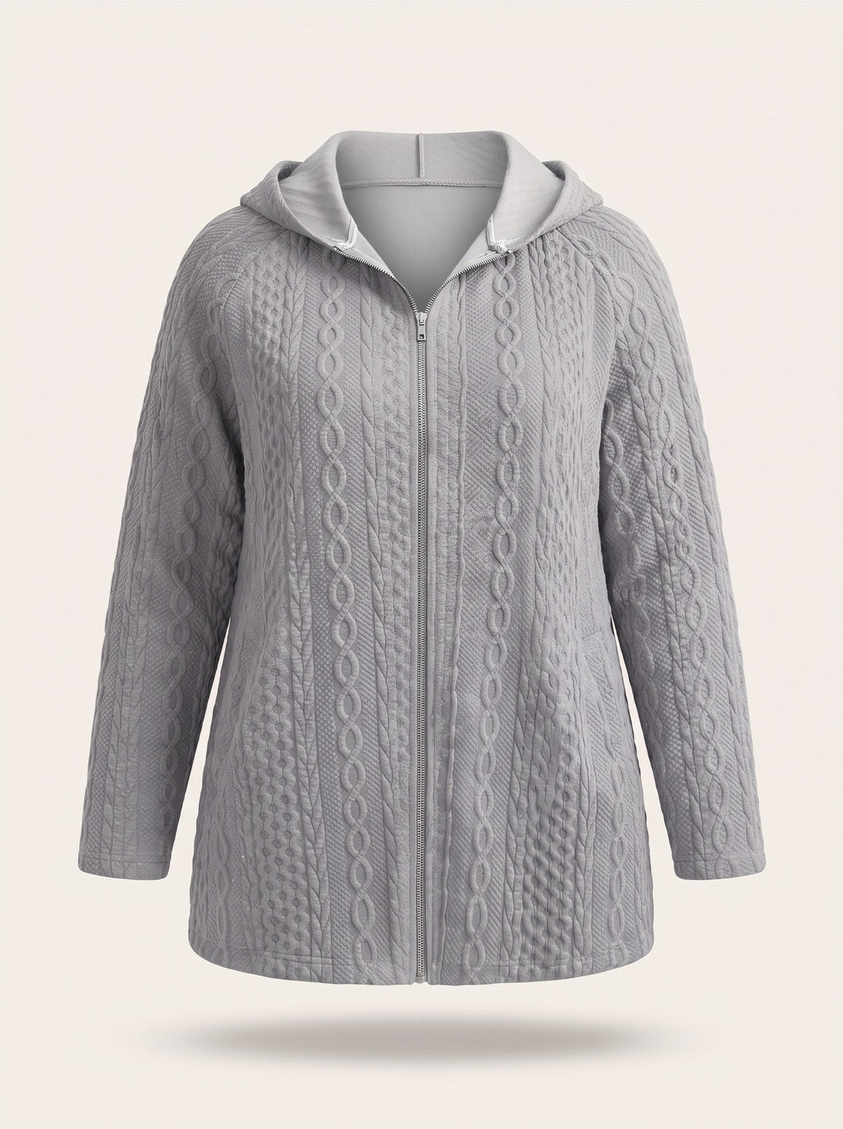 Women's Cable Knit Hooded Jacket – Light Grey – packshot