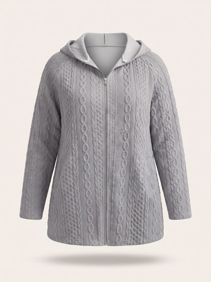 Women's Cable Knit Hooded Jacket – Light Grey – packshot