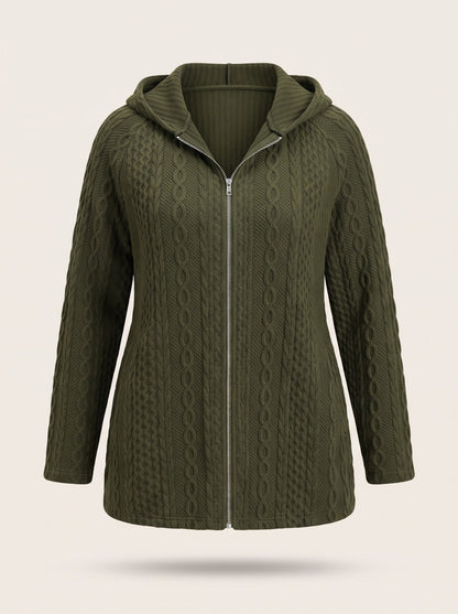 Women's Cable Knit Hooded Jacket – Olive Green – packshot