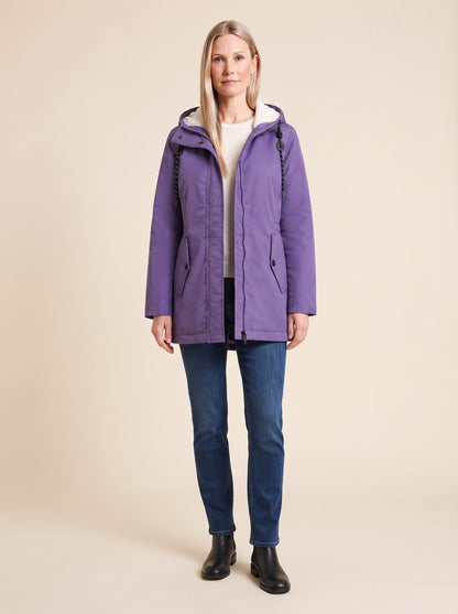 Women's Water-Repellent Hooded Coat – Purple – on model