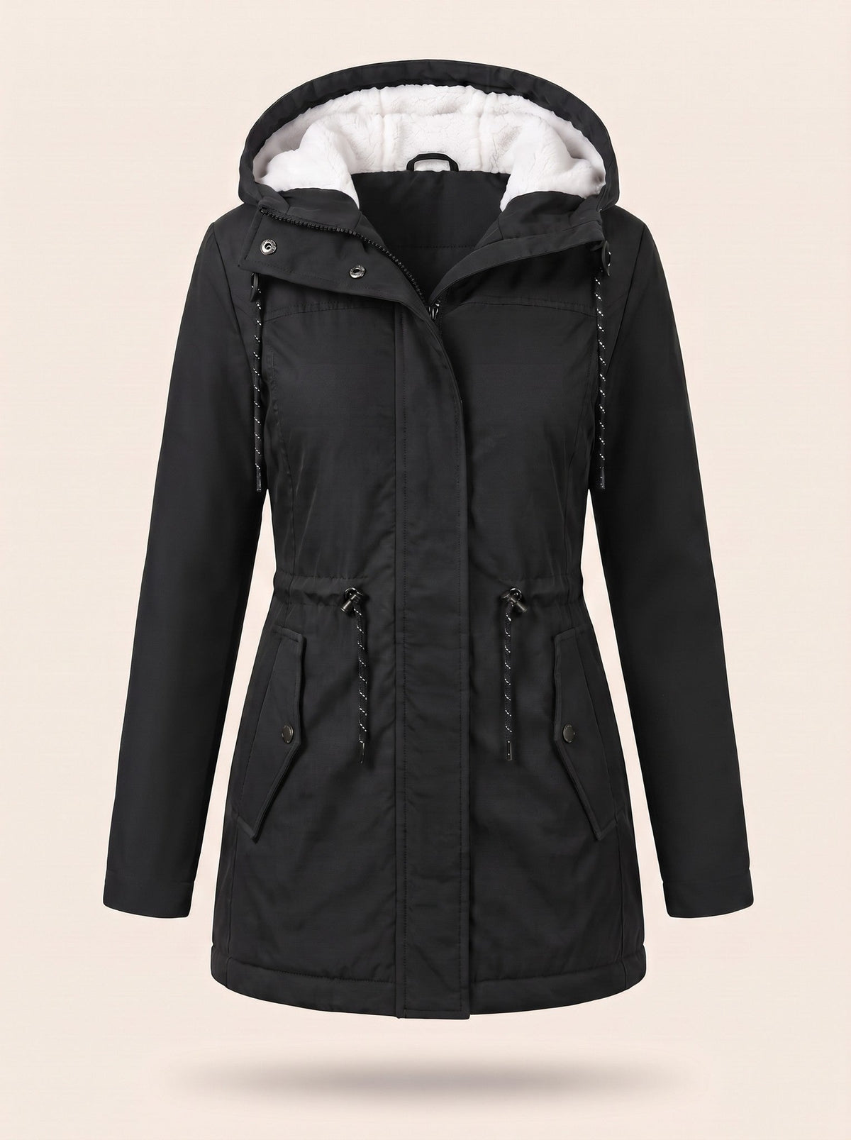 Women's Water-Repellent Hooded Coat – Black – packshot