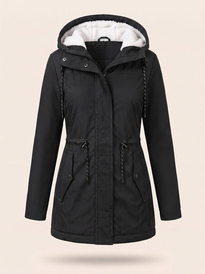 Women's Water-Repellent Hooded Coat – Black – packshot