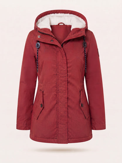 Women's Water-Repellent Hooded Coat – Red – packshot