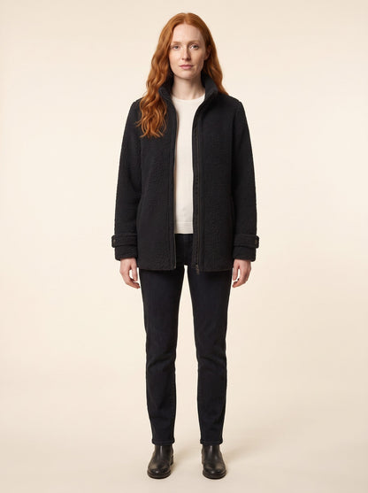 Women's Teddy Fleece Jacket – Black – on model