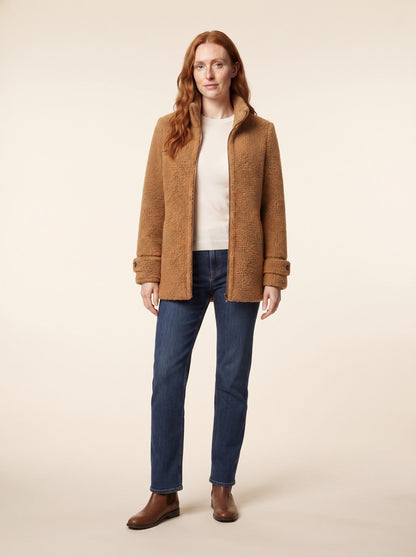 Women's Teddy Fleece Jacket – Camel – on model