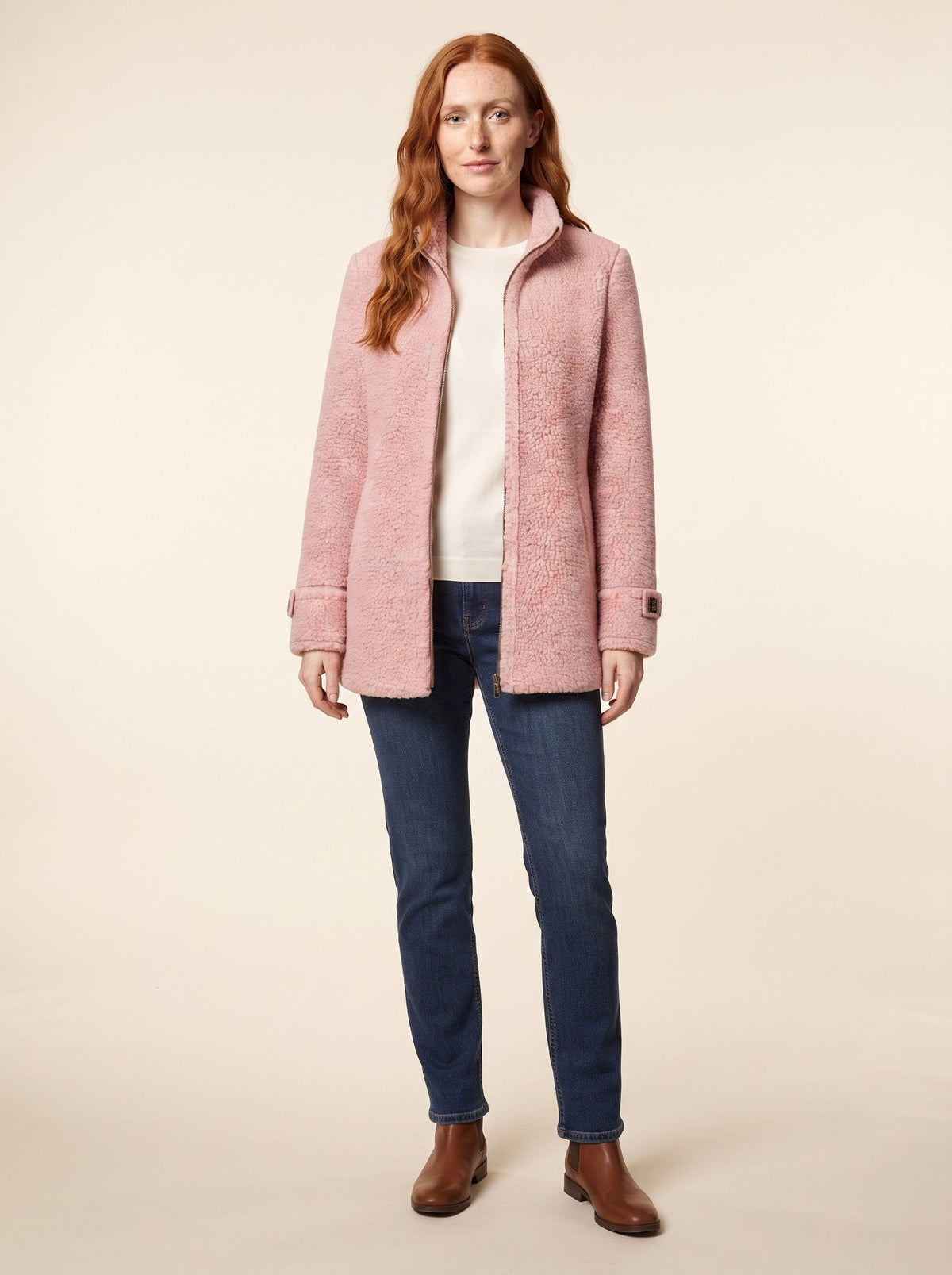 Women's Teddy Fleece Jacket – Pink – on model